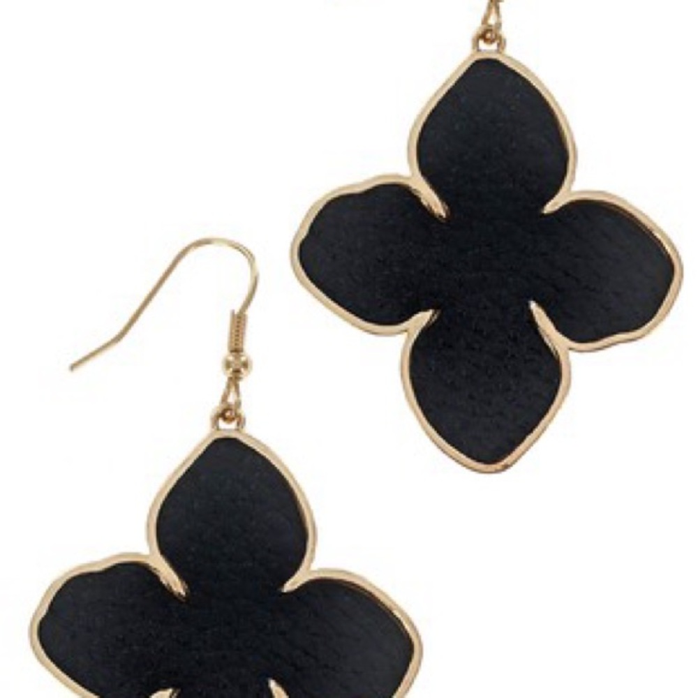 Faux leather Black and Gold Floral Earrings